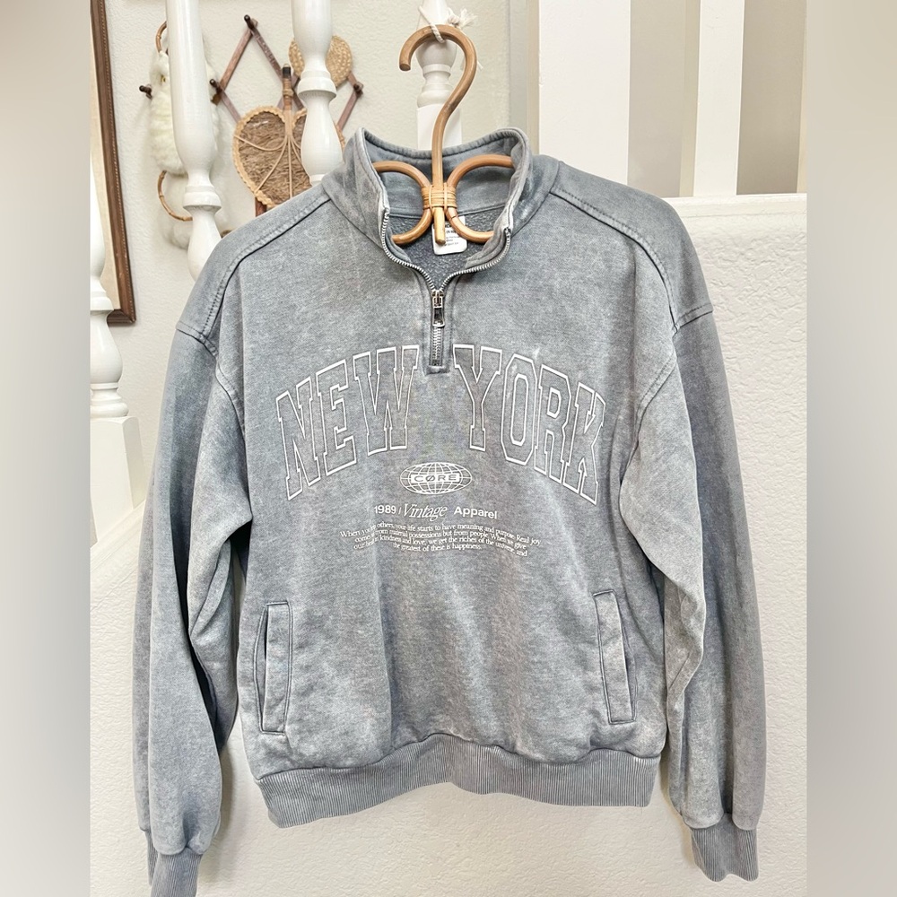 No Boundaries Washed Gray New York Half-Zip Pullover